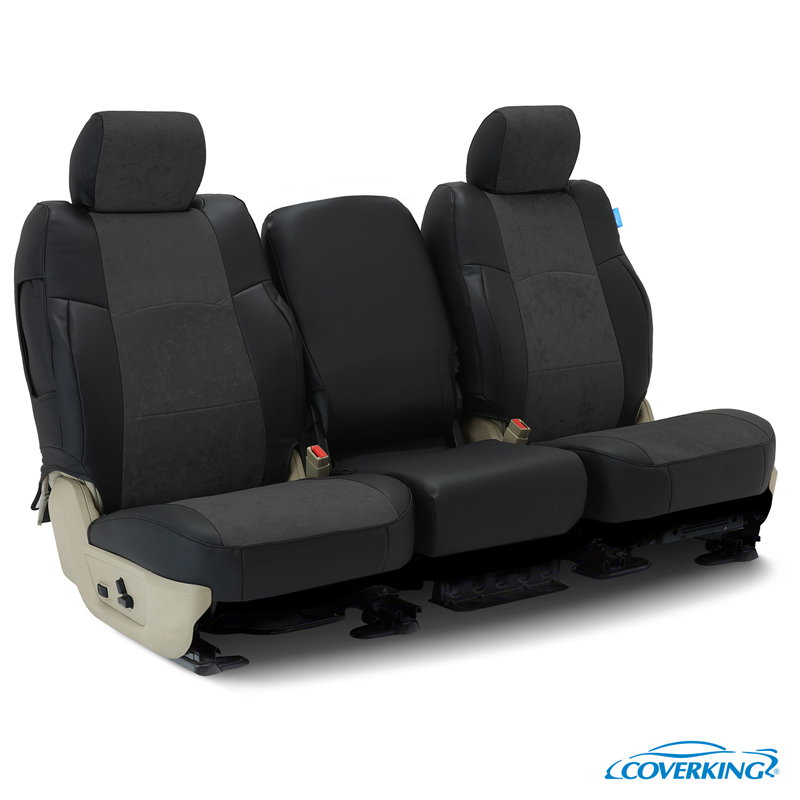CUSTOM SEAT COVERS (1 ROW) ALCANTARA BLACK LEATHERETTE W/ CHARCOAL SUEDE INSERTS