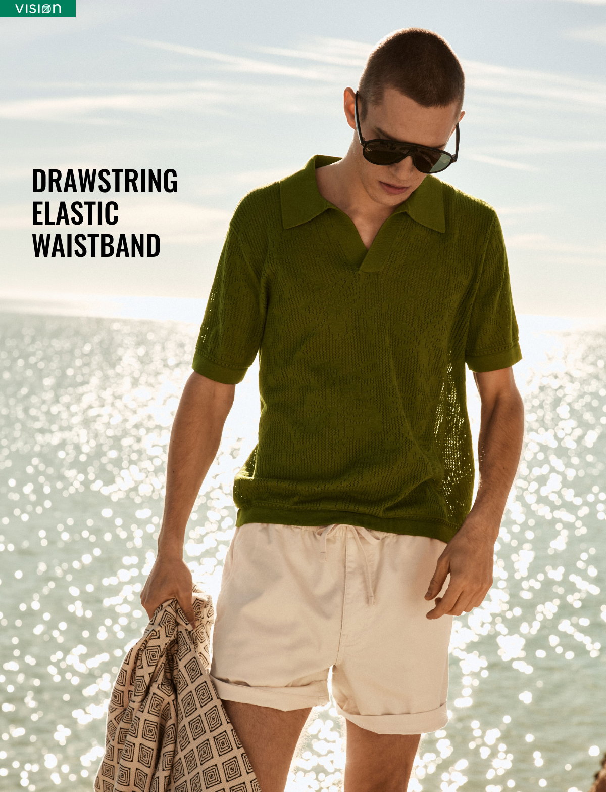 Man wearing a drawstring elastic waistband chino short
