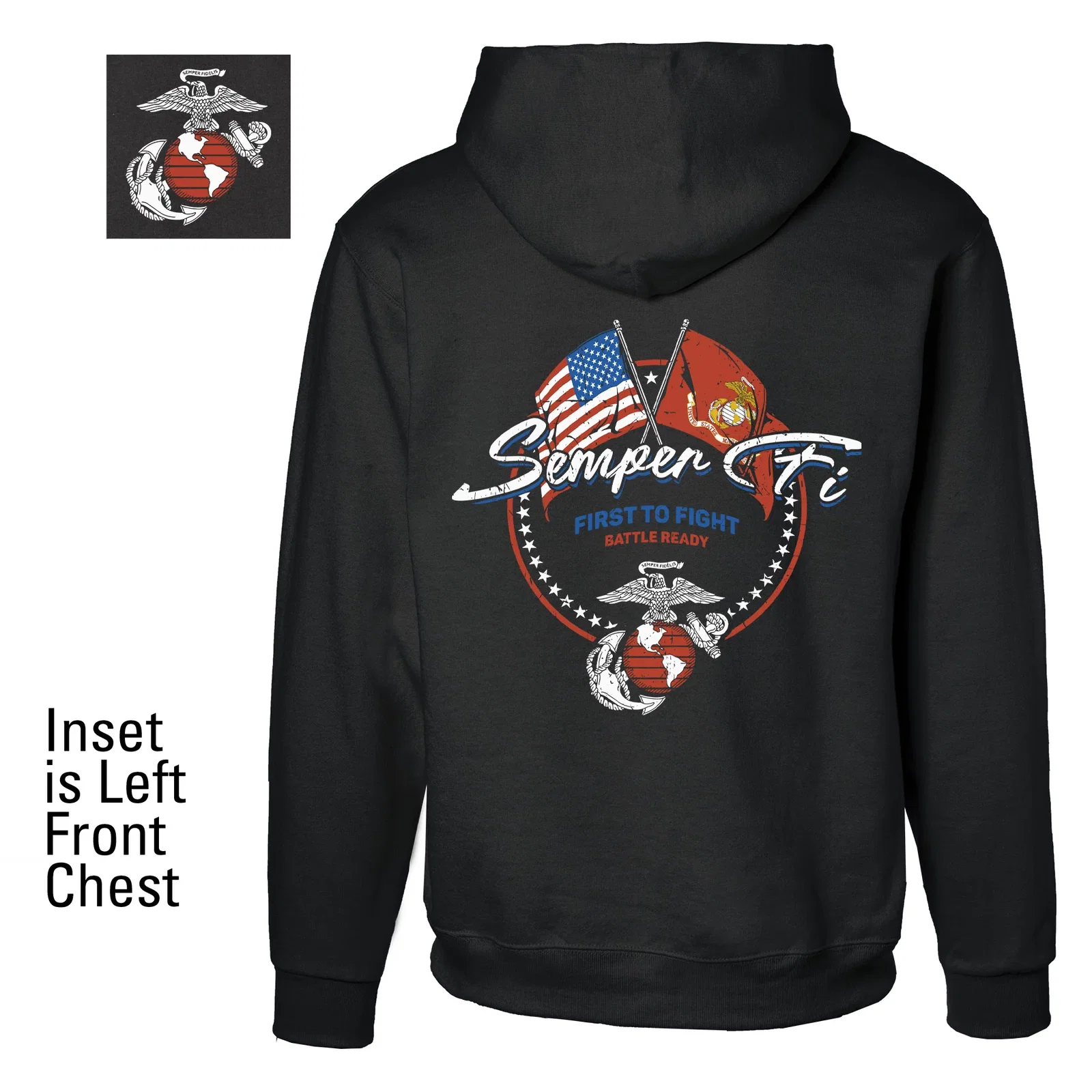 Image of Semper Fi Crossed Flags Hoodie- Back Design
