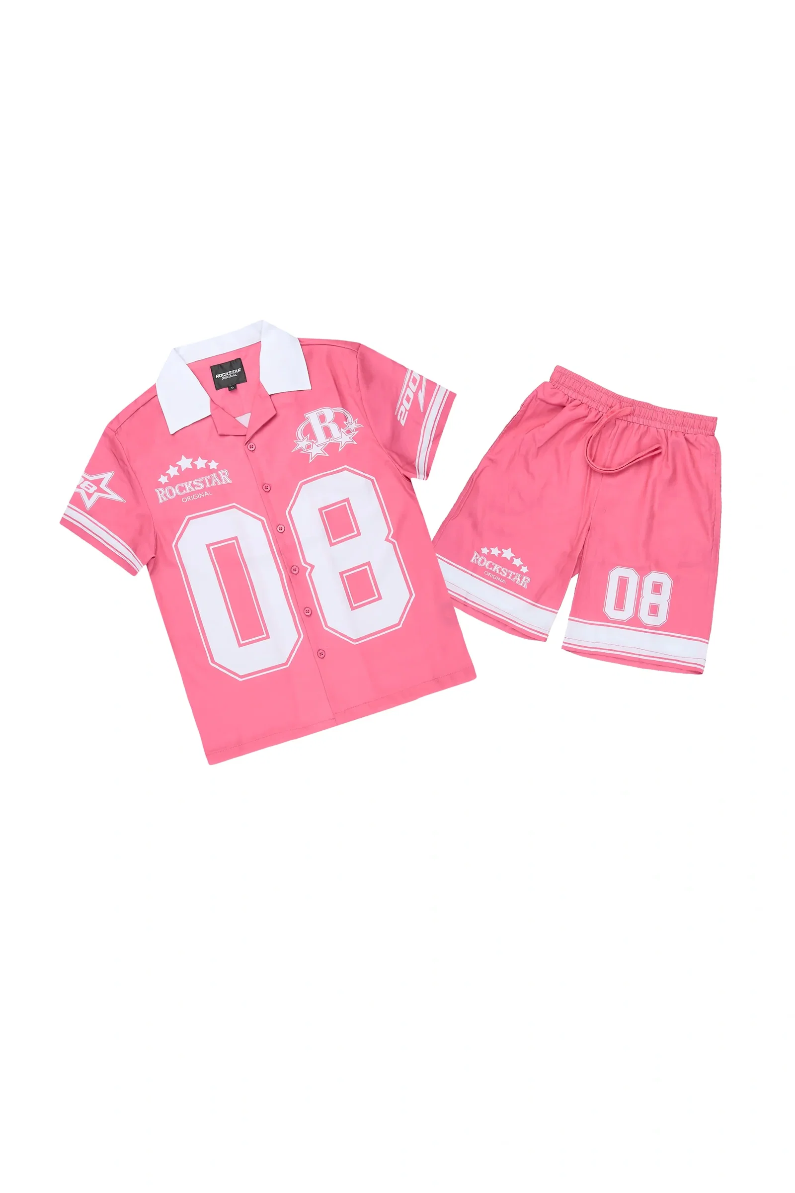 Image of Girls Tinna Pink Button Down T-Shirt Short Set