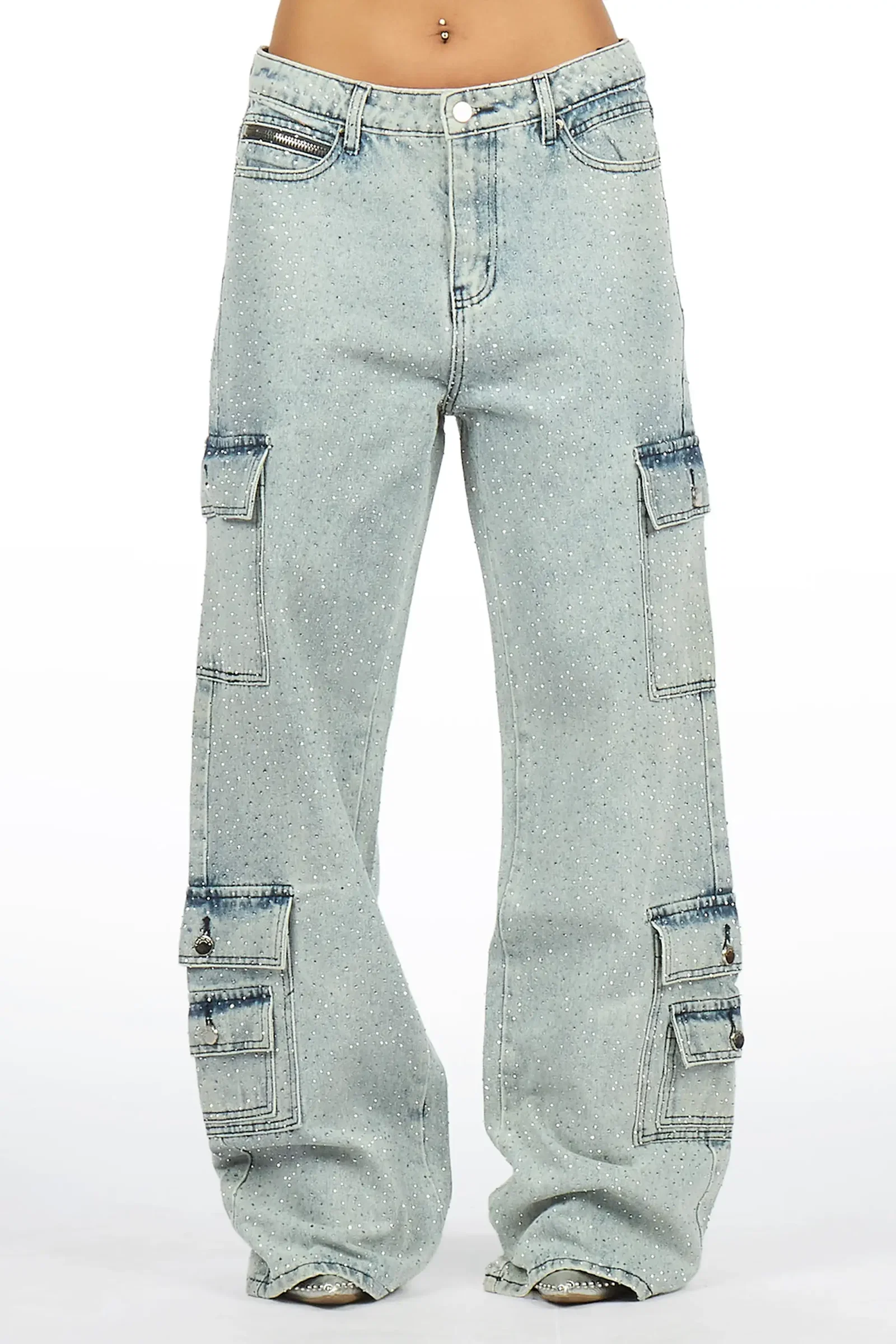 Image of Dominika Light Wash Rhinestone Baggy Fit Jean