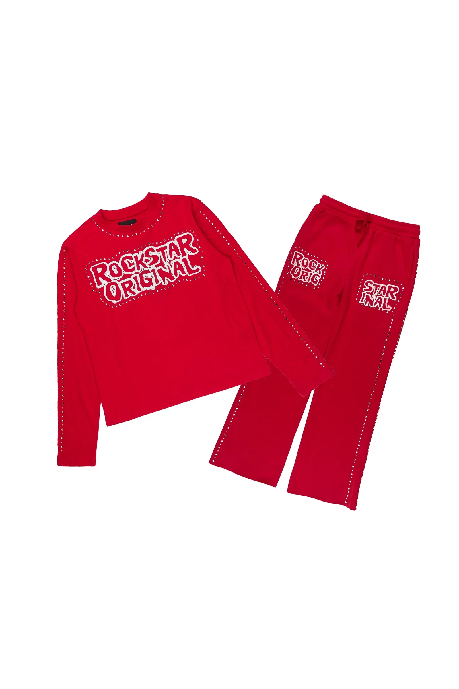 Image of Boys Marc Red Rhinestone Long Sleeve Shirt Relaxed Track Set