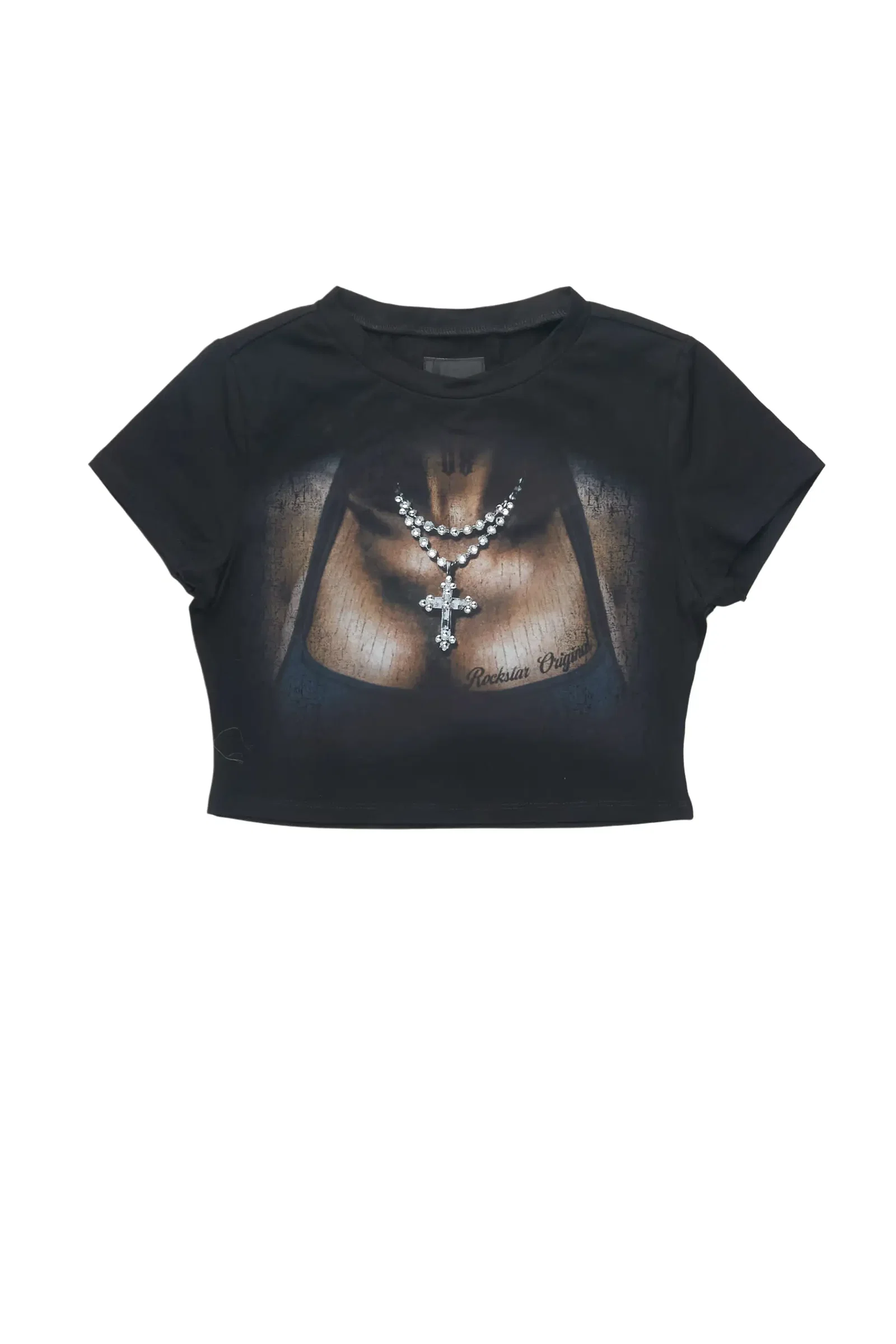 Image of Krissena Black Rhinestone Baby Tee Shirt