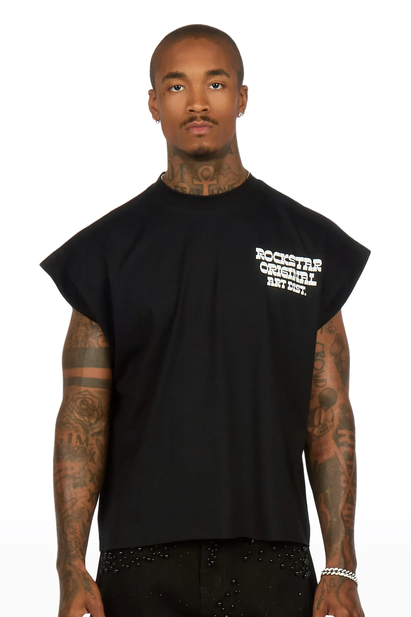 Image of Plot Black Cut Sleeve Tee