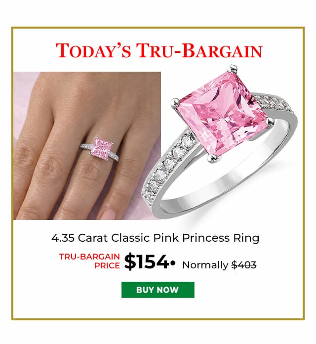 4 35 Carat Classic Pink Princess Ring Platinum Clad