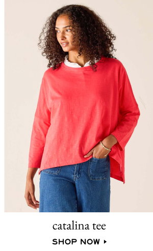 Catalina tee - shop now - image of a woman wearing a long sleeve red tee