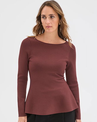 Preview long sleeve peplum crepe knit top