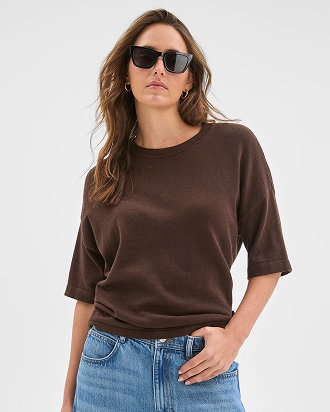 Cotton cashmere crew neck knit t-shirt