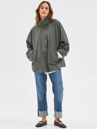 Longline funnel neck coat