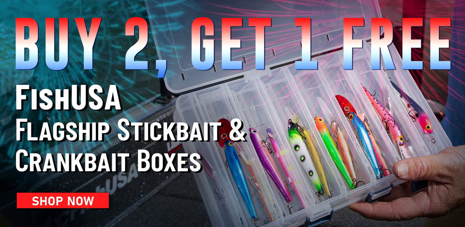 Buy 2, Get 1 Free FishUSA Flagship Stickbait & Crankbait Boxes Shop Now