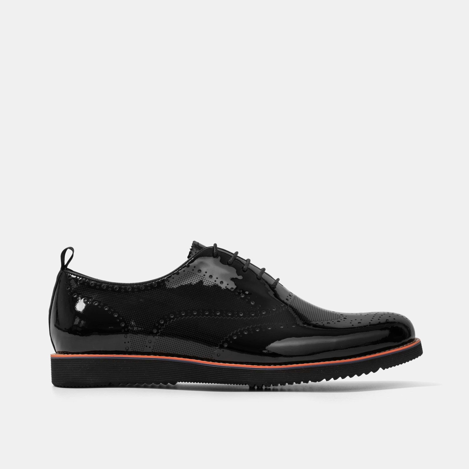 Image of Oscar Black Patent Leather Wholecut Brogue Sneakers