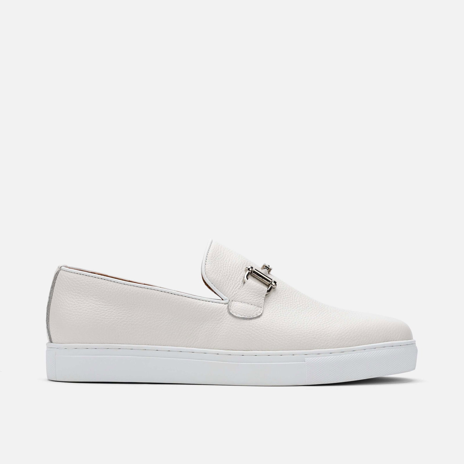 Image of Boardwalk White Leather Horse-Bit Sneakers