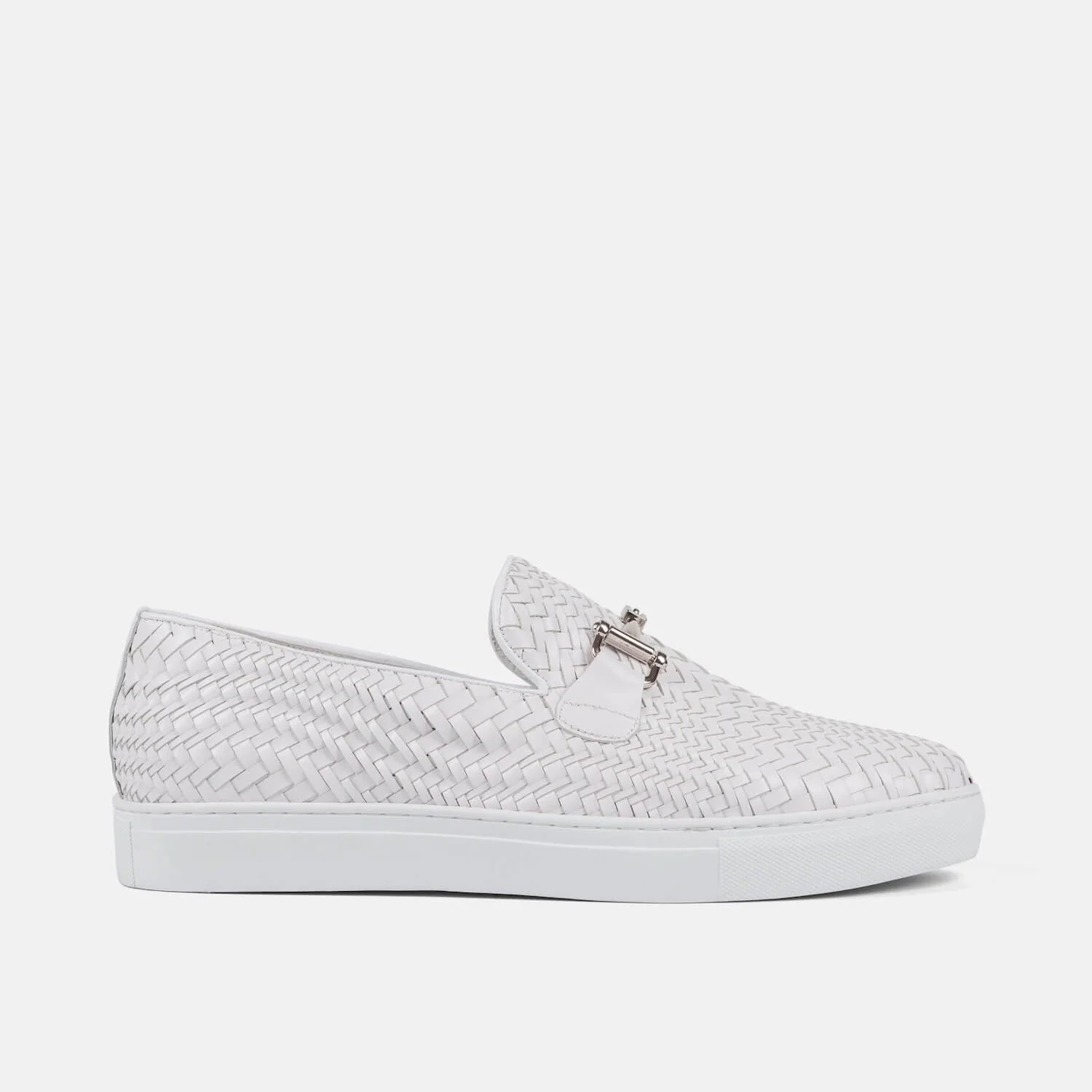 Image of Boardwalk White Woven Leather Horse-Bit Sneakers