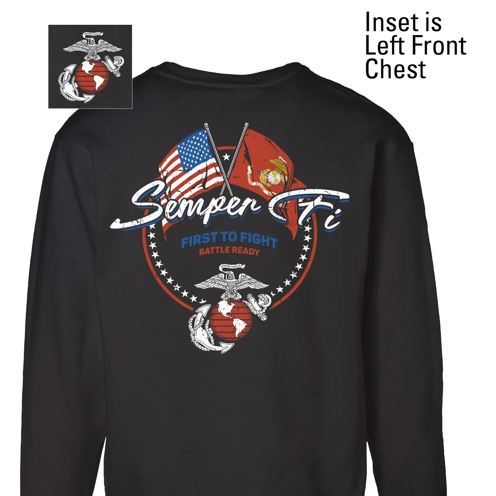 Image of Semper Fi Crossed Flags Sweatshirt- Back Design