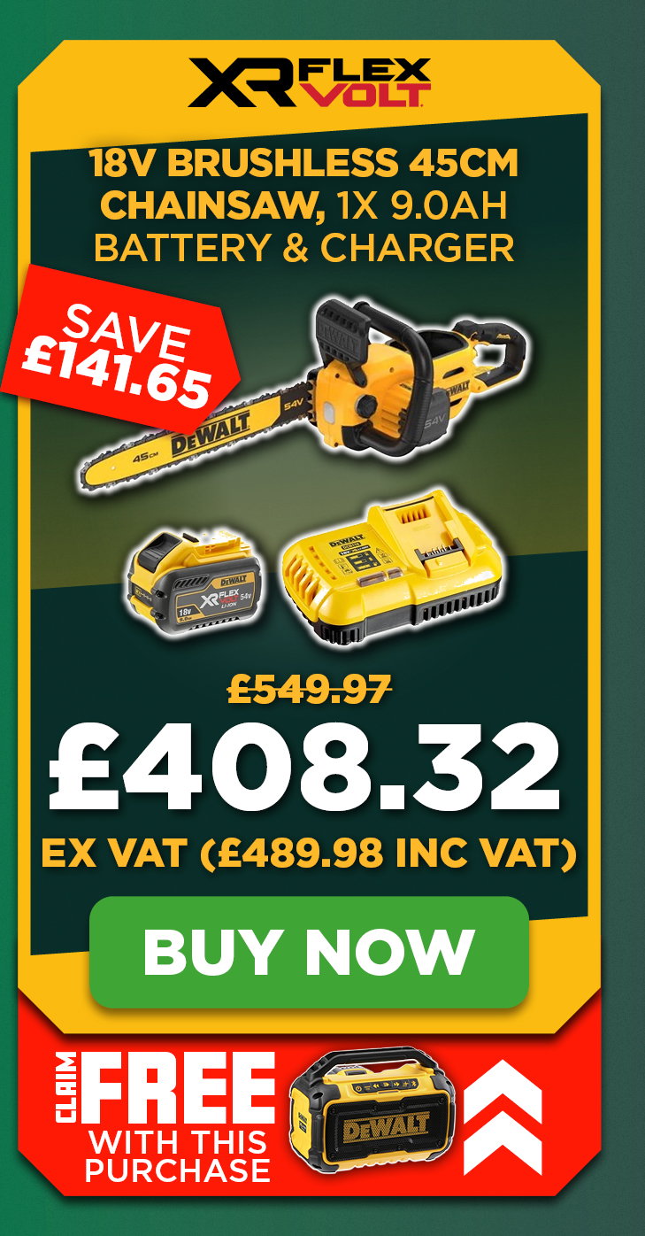 Dewalt DCMCS574X1 XR FLEXVOLT Brushless 45cm Chainsaw, 1x 9.0Ah 54V XR FLEXVOLT Battery & Charger