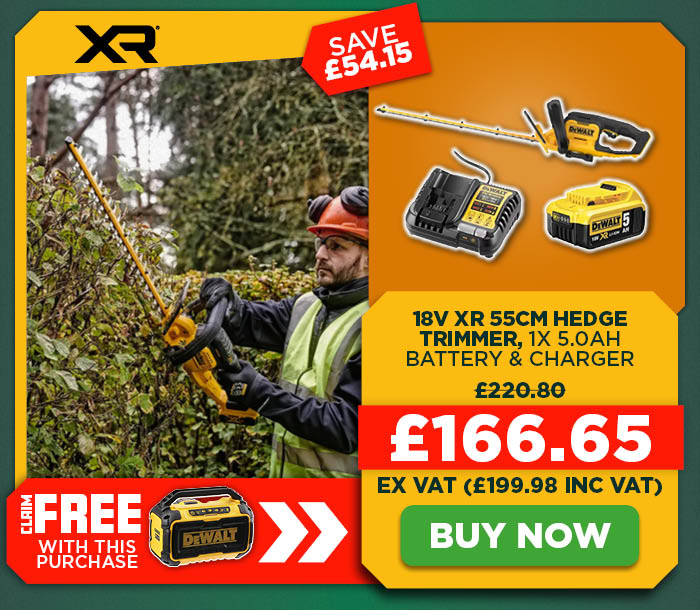 Dewalt DCMHT564P1 18V XR 55cm Hedge Trimmer, 1x 5.0Ah Battery & Charger