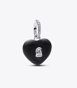 Matte Black Ceramic Heart Padlock Dangle Charm