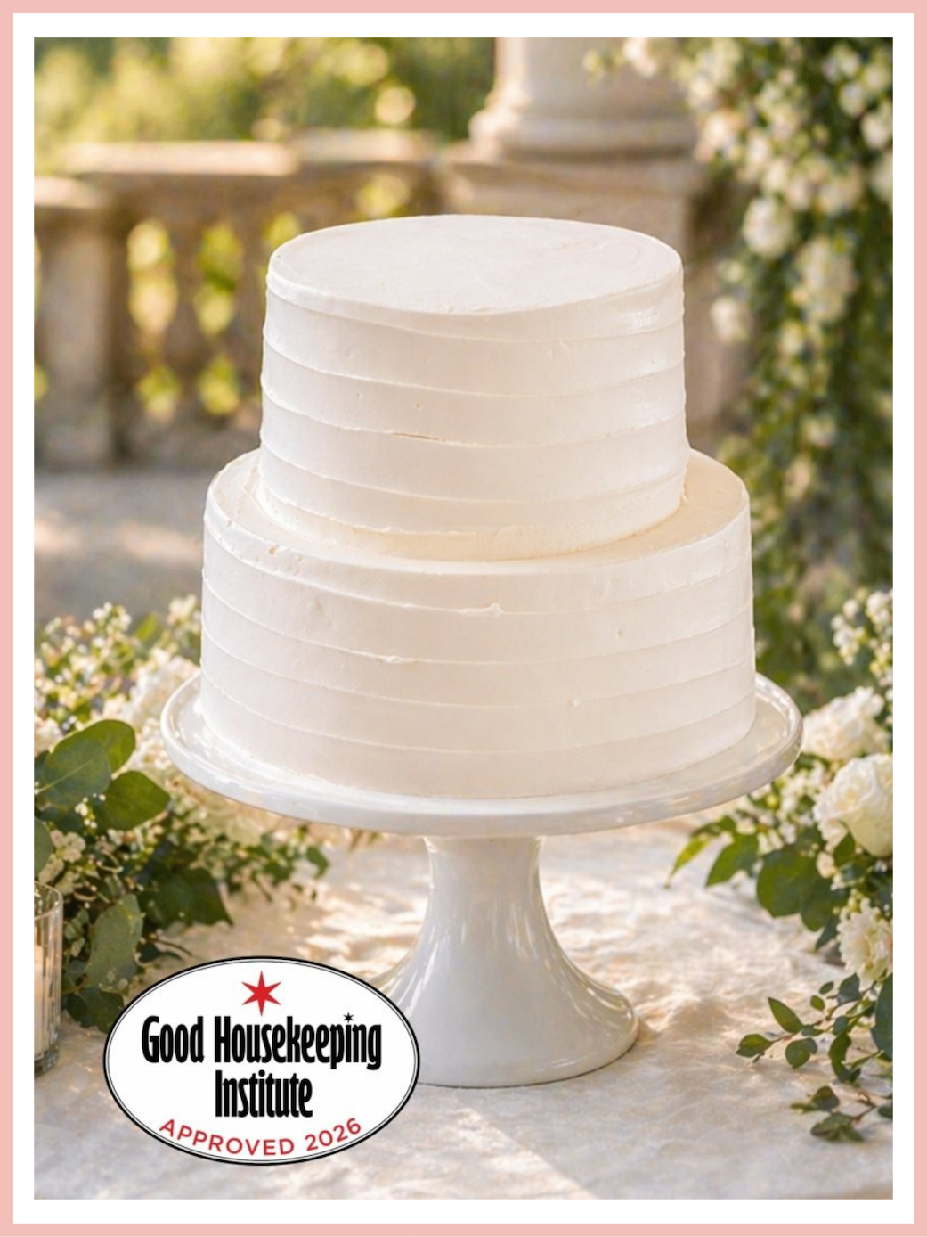 Vanilla Two-Tier Wedding Cake with Strawberry & Cream