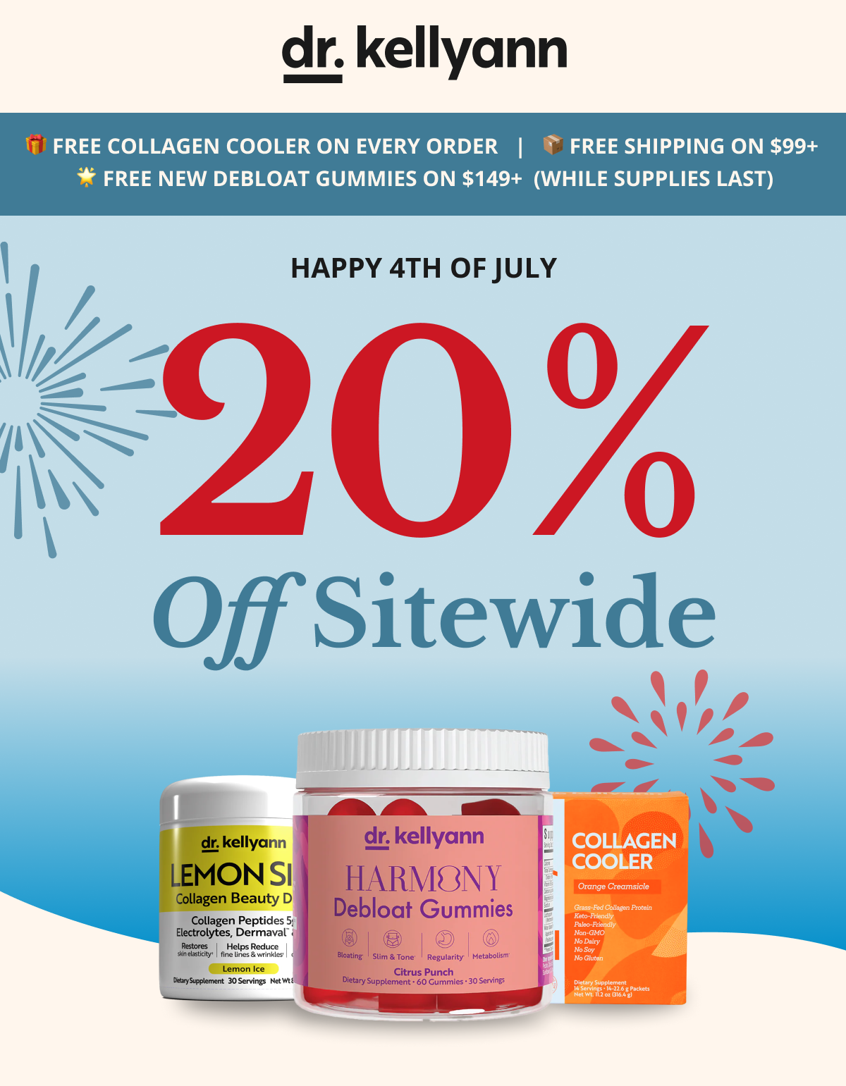 RED, WHITE & RENEWED — Happy 4th of July! 🎁 FREE Collagen Cooler on Every Order   |   📦 FREE Shipping on $99+   |   🌟 FREE NEW Debloat Gummies on $149+