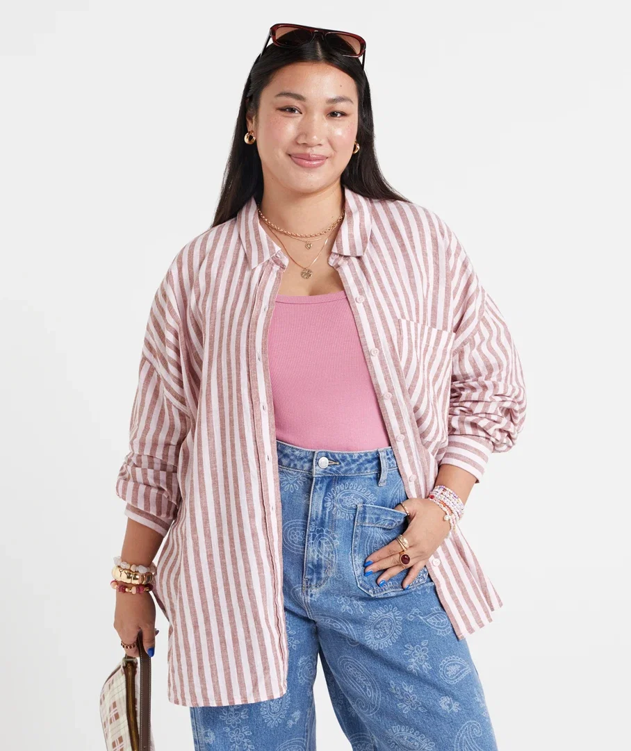 ZALI LINEN BLEND STRIPE SHIRT