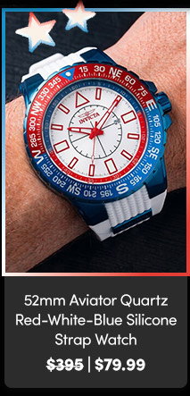 INV-23997  INVICTA | Men's 52mm Aviator Quartz Red-White-Blue Silicone Strap Watch - $79.99