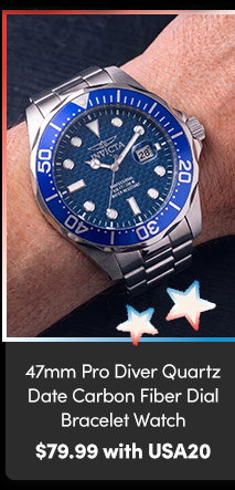INV-12563  INVICTA | Men's 47mm Pro Diver Quartz Date Carbon Fiber Dial Bracelet Watch - $79.99 with USA20