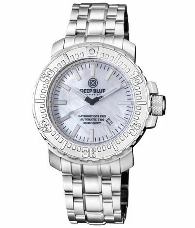 Image of Deep Blue 46mm Daynight Ops Pro Automatic MOP Dial Tritium Bracelet Watch