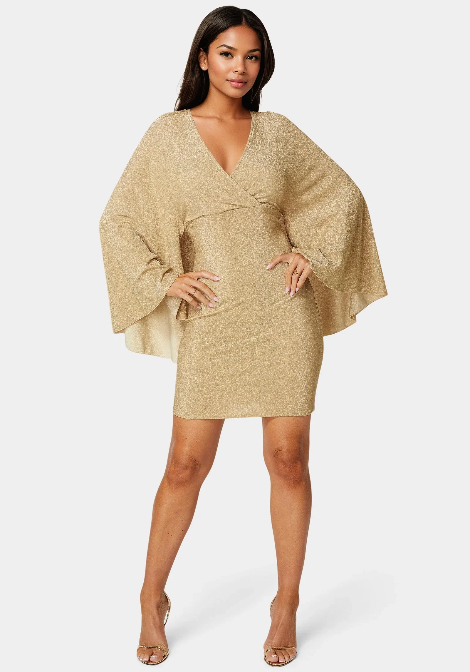 Image of Plunge Neck Drama Cape Dress