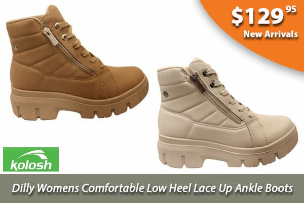 Kolosh Dilly Womens Comfortable Brazilian Low Heel Lace Up Ankle Boots