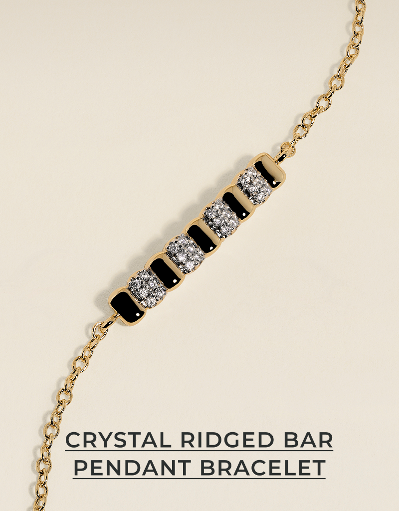 Crystal Ridged Bar Pendant Bracelet in Gold
