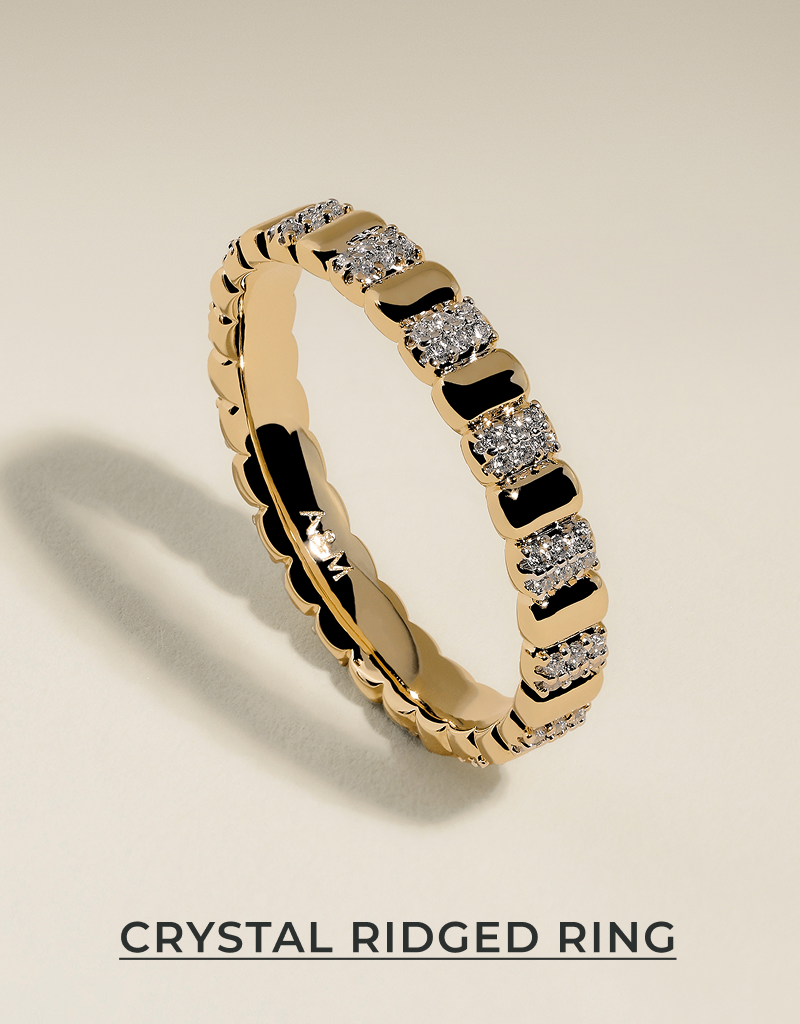 Crystal Ridged Ring in Gold