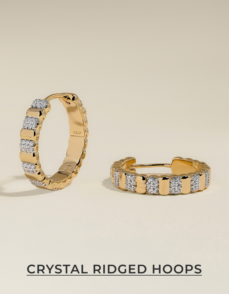 Crystal Ridged Hoops in Gold