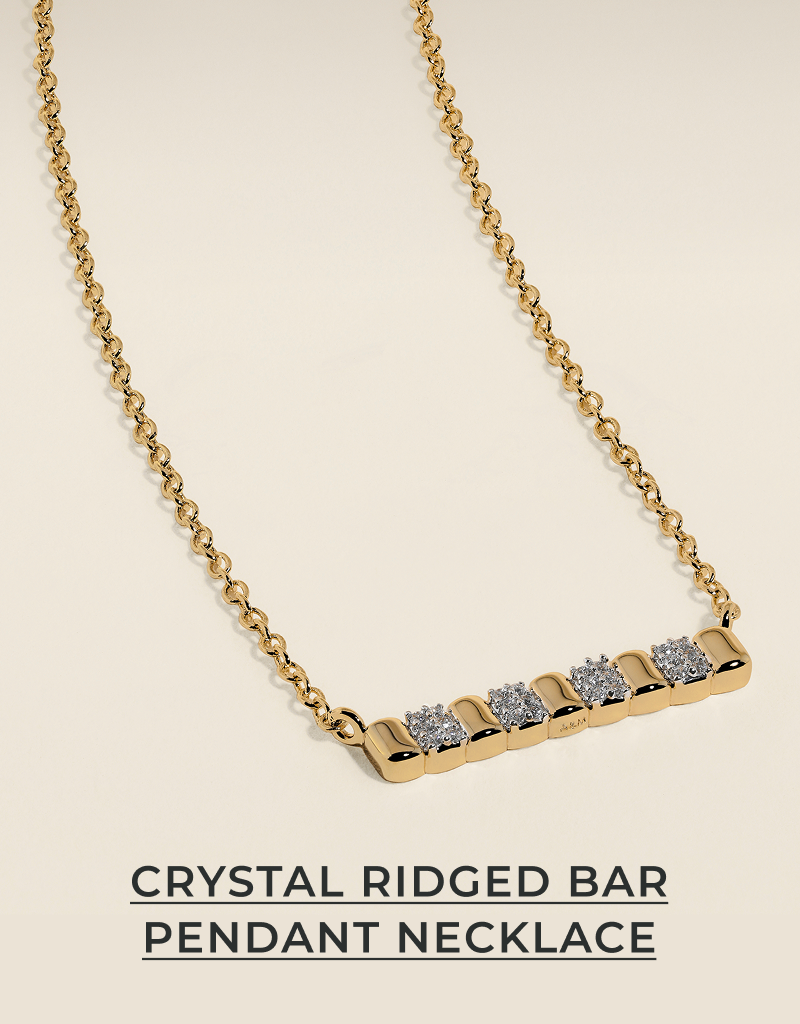 Crystal Ridged Bar Pendant Necklace in Gold