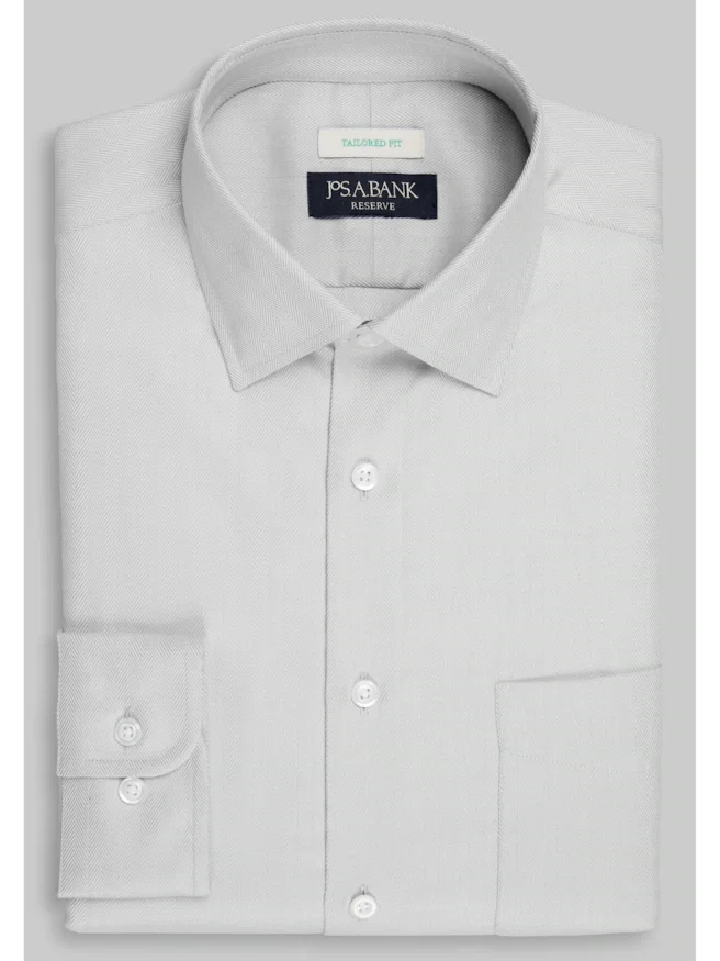 Reserve Collection Tailored Fit Spread Collar Herringbone Dress Shirt