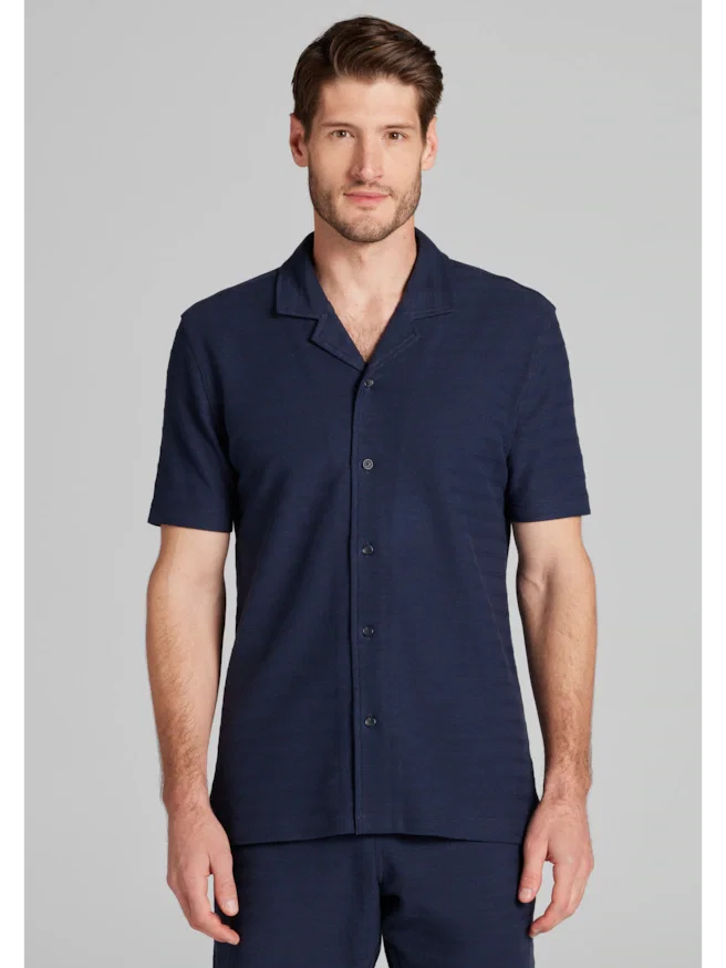 Jos. A. Bank Tailored Fit Tonal Solid Short Sleeve Camp Shirt