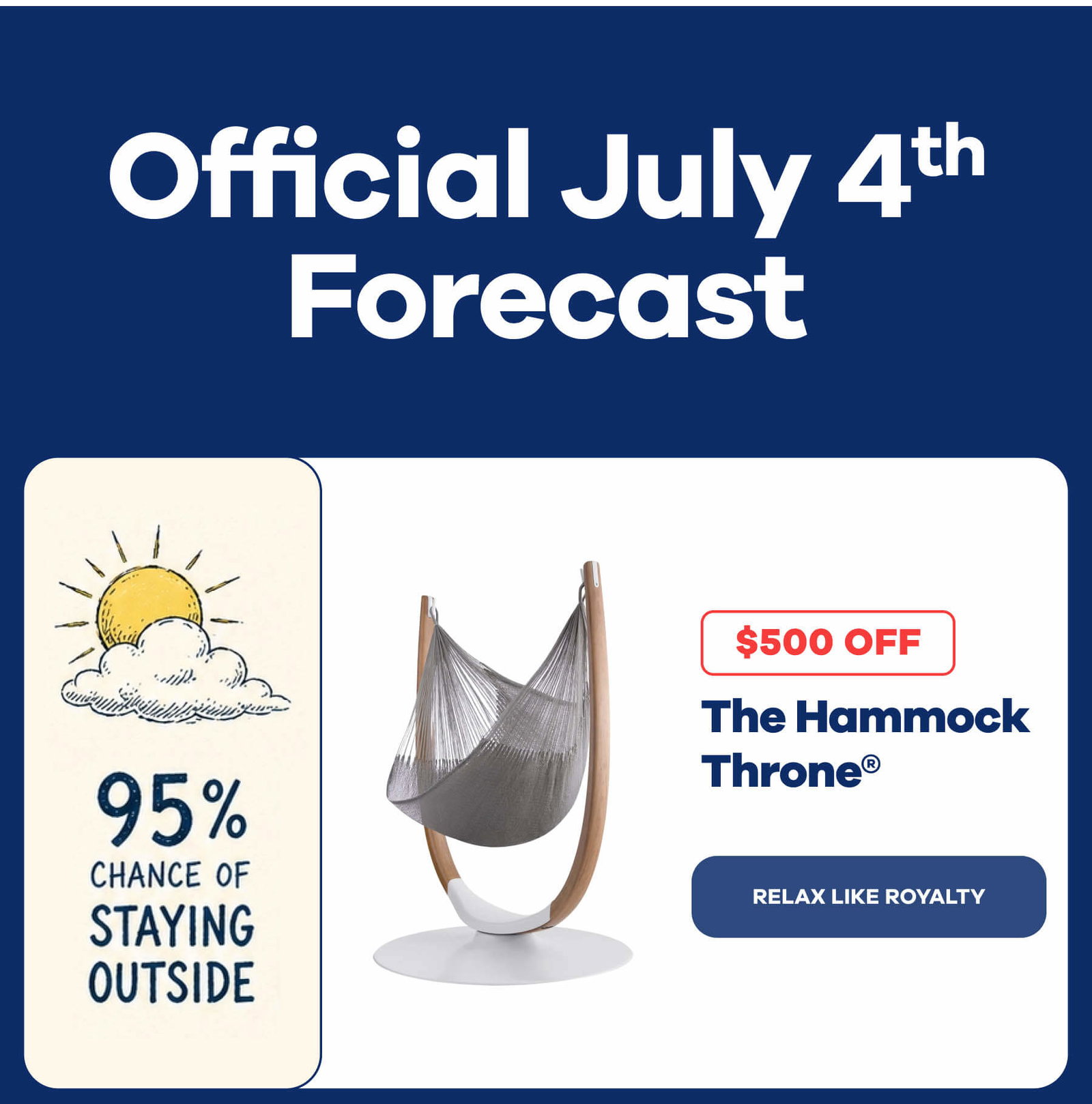 OFFICIAL JULY 4TH FORECAST 🌤️ 95% Chance of Staying Outside The Hammock Throne® Relax Like Royalty