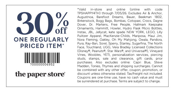30% off One Regularly Priced Item*