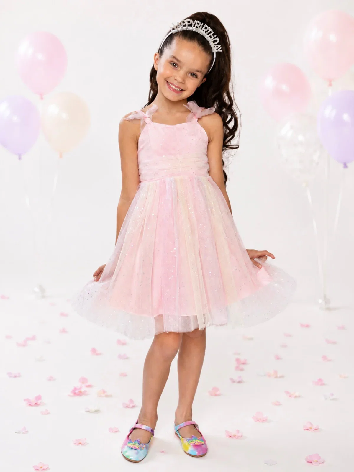 Image of Birthday Glow Pastel Rainbow Tulle Dress