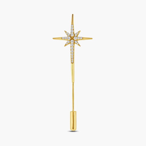 Men's Lab Grown Diamond Starburst Stick-Pin Brooch in Gold Vermeil