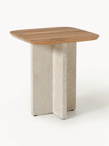 Mesa auxiliar de madera de roble y mármol Naida
