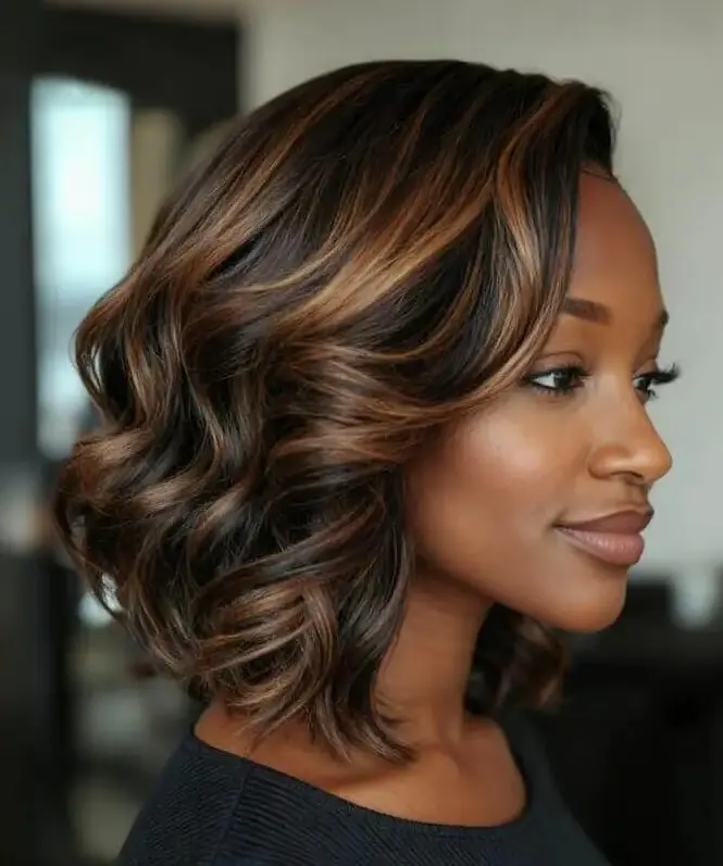 Wear and Go Wigs Brown Highlights Bob Wigs with Side Part Pre Cut Lace Human Hair Wigs