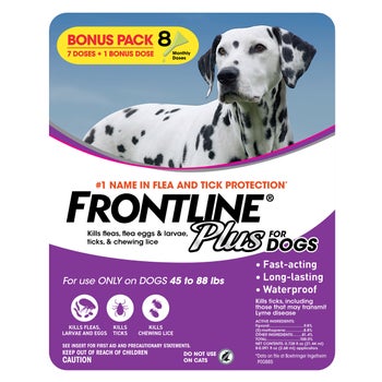 Frontline Plus Flea and Tick Treatment, 7+1 Doses