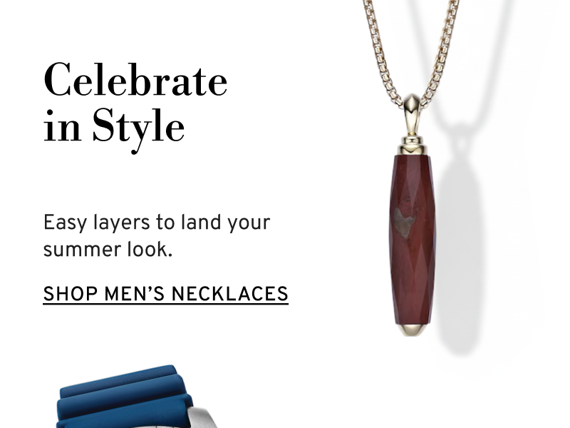 Chain necklace with red pendant. Celebrate in Style. Easy layers to land your summer look. Click to Shop Men’s Necklaces