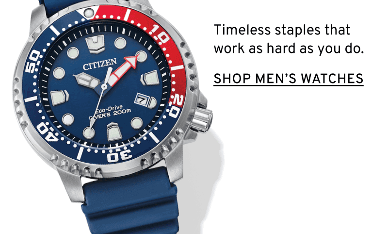 Blue dial watch with red and blue bezel. Timeless staples that work as hard as you do. Click to Shop Men’s Watches