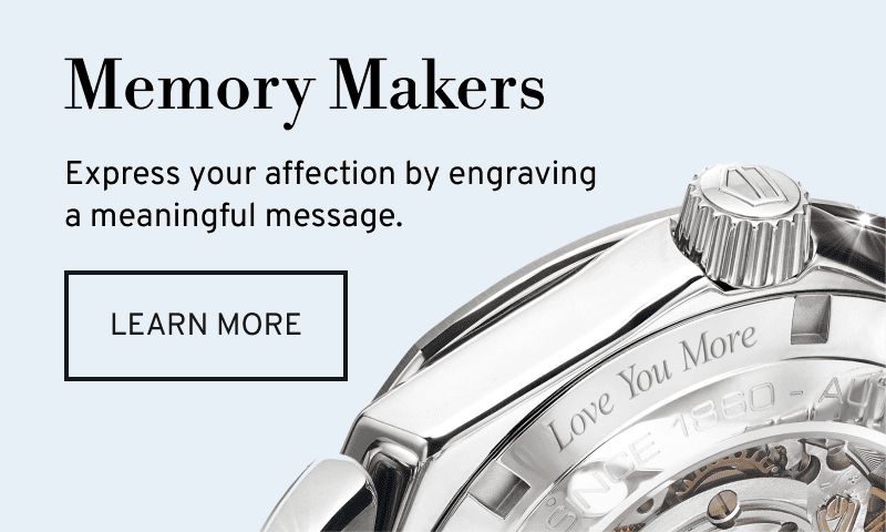 Close up watch engraving ‘Love You More’. Memory Makers. Express affection by engraving a message. Click to Learn More