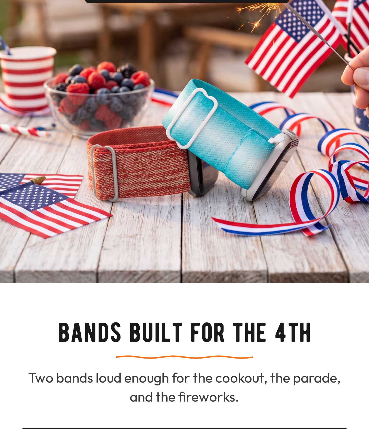 Two watch bands in teal and red, with 4th of July decorations. Bands built for the 4th, perfect for celebrations.