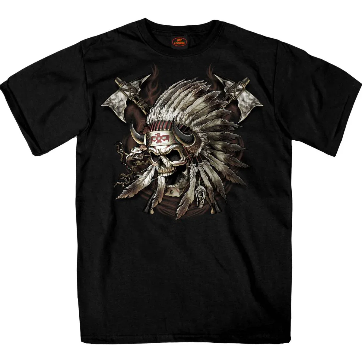 Image of Hot Leathers GMS1550 Men's Black SS JP Indian Chief Skull Printed T-Shirt