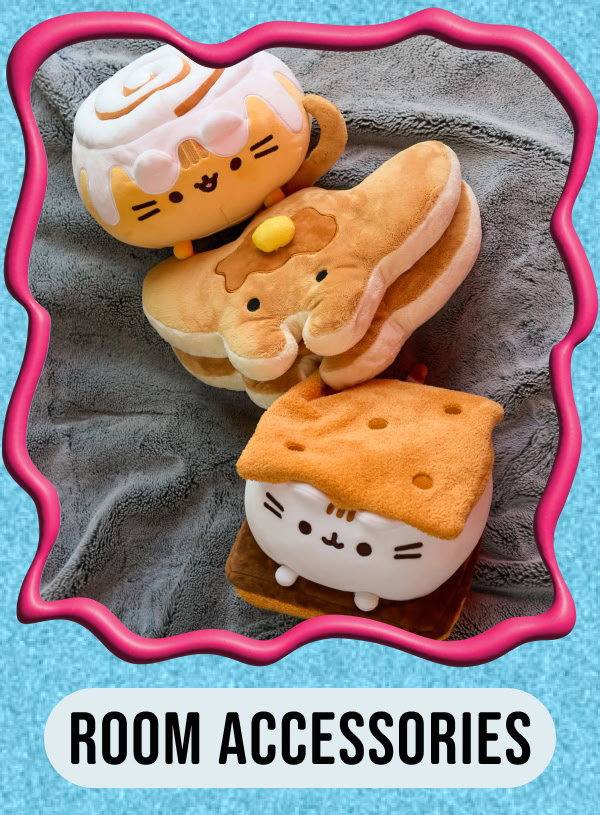 Shop room accessories, featuring Pusheen plushies