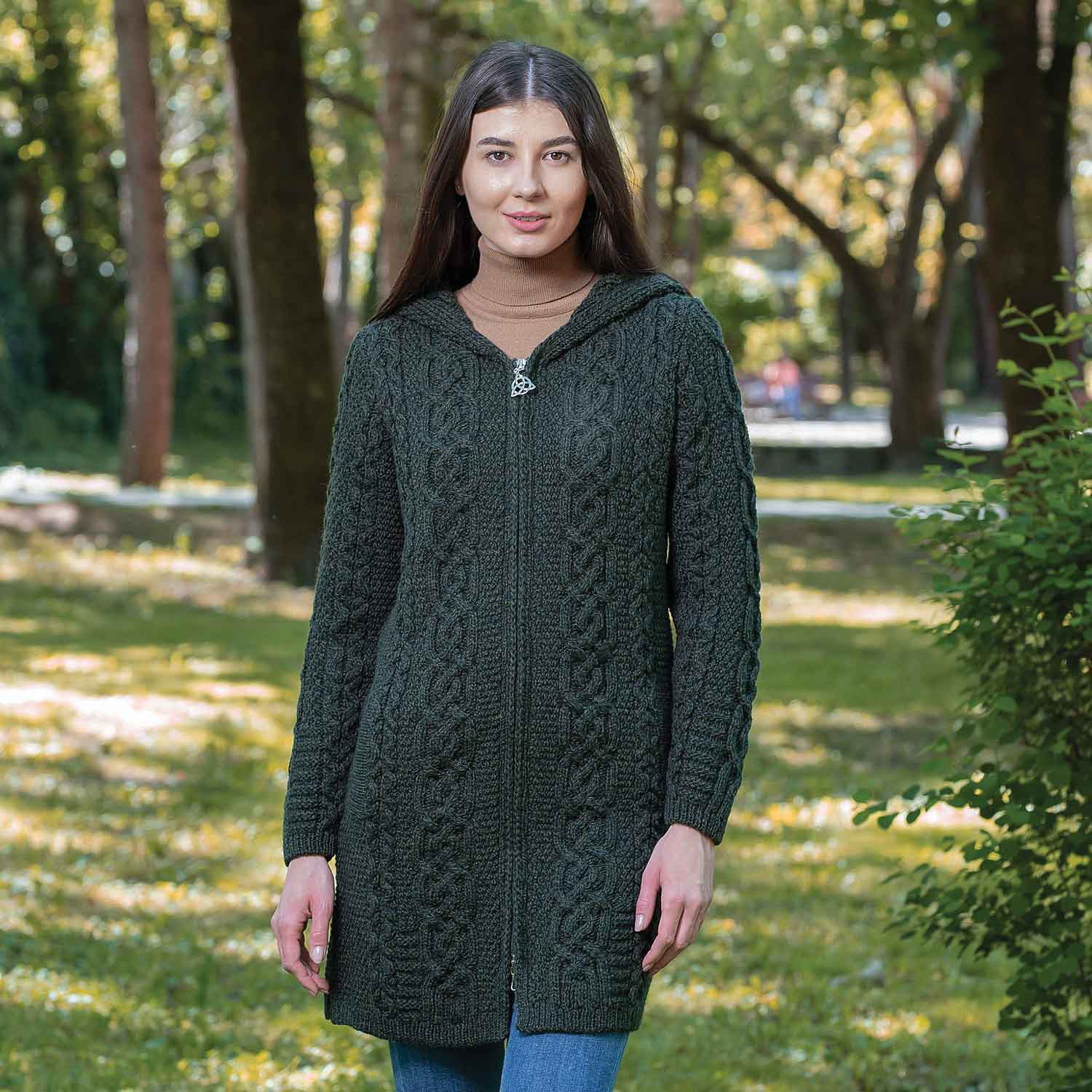 Image of Women's Woollen Aran Knit Hooded Coatigan