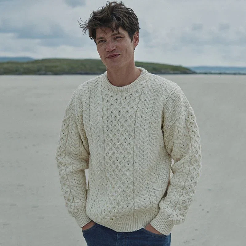 Image of Aran Fisherman Merino Wool Crew Neck Sweater